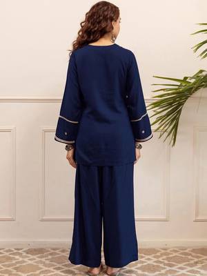 Embroidered Blue Rayon Co Ords for Women 3