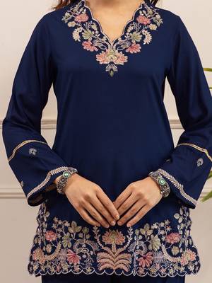 Embroidered Blue Rayon Co Ords for Women 4