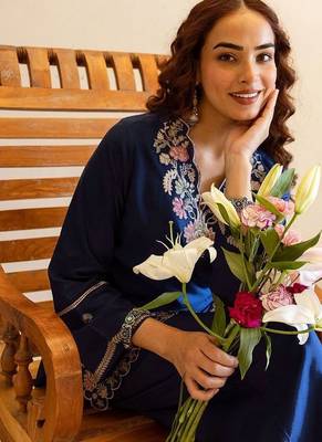 Embroidered Blue Rayon Co Ords for Women 7
