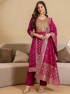 Women Woven Design Kurta with Trousers & Dupatta 5