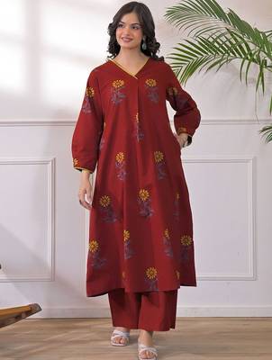 Printed Rust Viscose Rayon Co Ords for Women 1