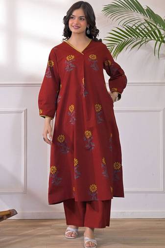 Printed Rust Viscose Rayon Co Ords for Women