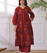 Printed Rust Viscose Rayon Co Ords for Women