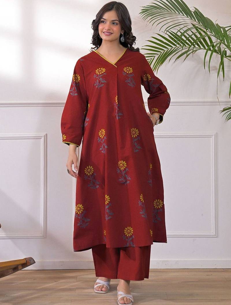 Printed Rust Viscose Rayon Co Ords for Women