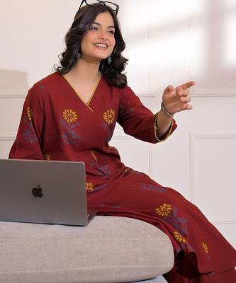 Printed Rust Viscose Rayon Co Ords for Women 2