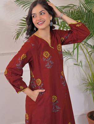 Printed Rust Viscose Rayon Co Ords for Women 5