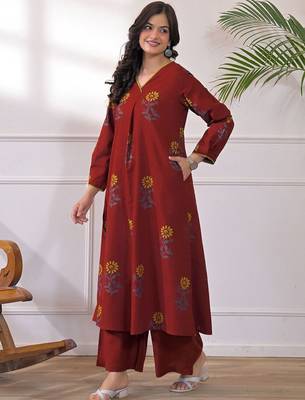 Printed Rust Viscose Rayon Co Ords for Women 6