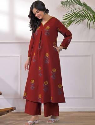Printed Rust Viscose Rayon Co Ords for Women 7
