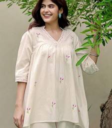 Embroidered Off White Cotton Blend Co Ords for Women