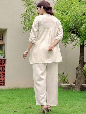 Embroidered Off White Cotton Blend Co Ords for Women 4