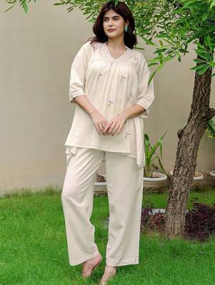 Embroidered Off White Cotton Blend Co Ords for Women 6
