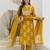 Floral Printed Tie-Up Neck Mirror Work Straight Kurta With Trouser & Dupatta