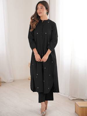 Embroidered Black Cotton Blend Co Ords for Women 1