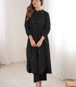Embroidered Black Cotton Blend Co Ords for Women