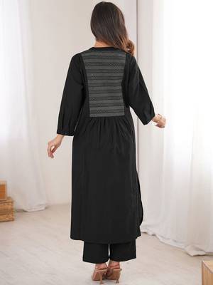 Embroidered Black Cotton Blend Co Ords for Women 2