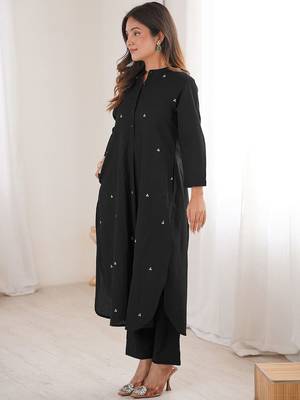 Embroidered Black Cotton Blend Co Ords for Women 3
