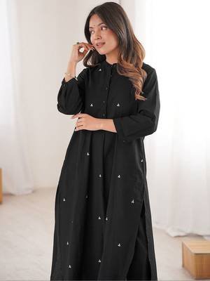 Embroidered Black Cotton Blend Co Ords for Women 5