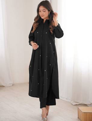 Embroidered Black Cotton Blend Co Ords for Women 6