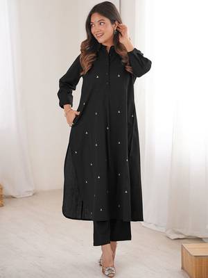 Embroidered Black Cotton Blend Co Ords for Women 7