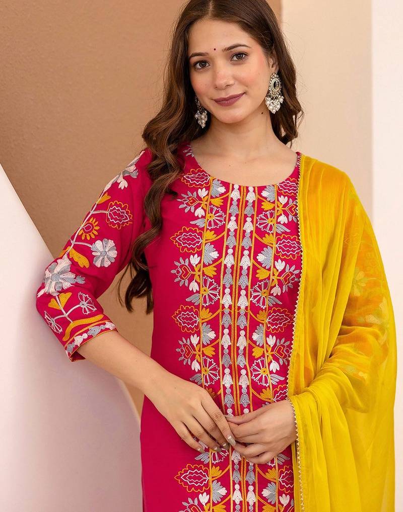 Women Ethnic Motifs Embroidered Kurta with Trousers & Dupatta