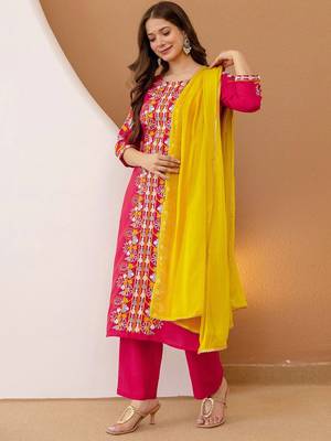 Women Ethnic Motifs Embroidered Kurta with Trousers & Dupatta 4