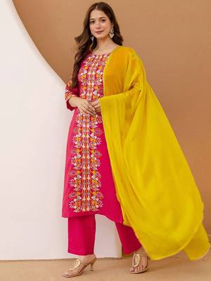 Women Ethnic Motifs Embroidered Kurta with Trousers & Dupatta 6