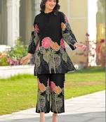 Foil Printed Black Silk Co Ords for Women
