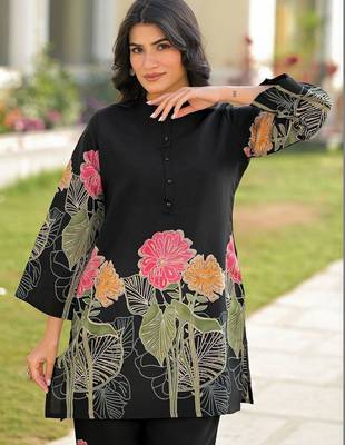 Foil Printed Black Silk Co Ords for Women 2