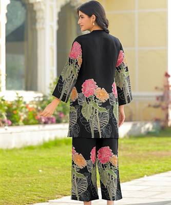 Foil Printed Black Silk Co Ords for Women 3