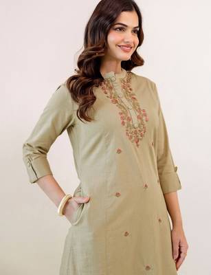 Embroidered Beige Viscose Rayon Co Ords for Women 2