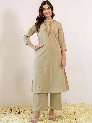 Embroidered Beige Viscose Rayon Co Ords for Women 5