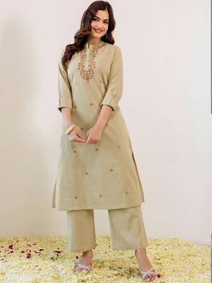 Embroidered Beige Viscose Rayon Co Ords for Women 7