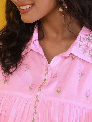Embroidered Light Pink Pure Cotton Short Peplum Kurta With Farshi Salwar Set 4