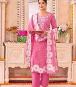 Women Floral Embroidered Regular Thread Work Kurta with Trousers & With Dupatta