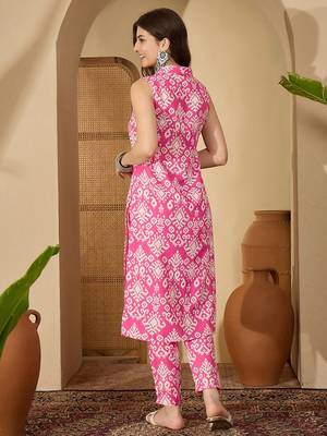 Printed Pink Cotton Blend Co Ords for Women 5