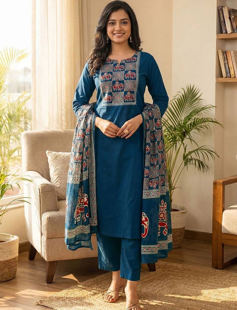 Women Ethnic Motifs Printed Regular Kurta with Trousers & With Dupatta