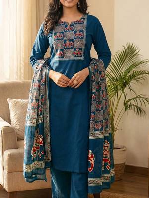 Women Ethnic Motifs Printed Regular Kurta with Trousers & With Dupatta 7