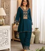 Embroidered Blue Rayon Co Ords for Women