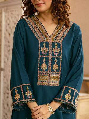Embroidered Blue Rayon Co Ords for Women 7