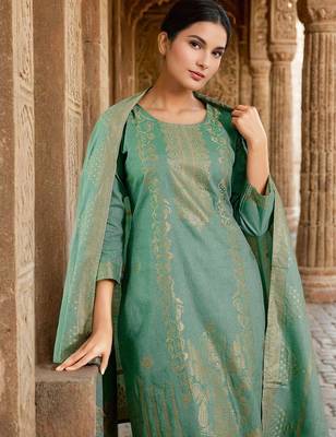 Women Pure Cotton Woven Design Straight Kurta Trousers With Dupatta 2
