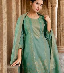 Women Pure Cotton Woven Design Straight Kurta Trousers With Dupatta