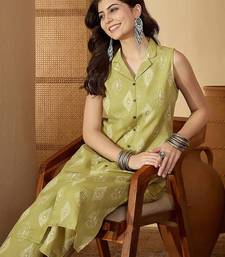 Printed Light Khaki Cotton Blend Co Ords for Women