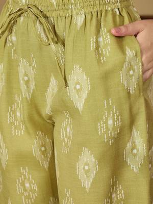Printed Light Khaki Cotton Blend Co Ords for Women 4