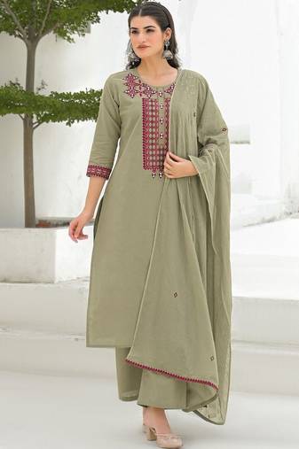 Women Ethnic Motifs Embroidered Regular Thread Work Kurta with Palazzos & With Dupatta