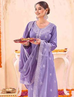 Women Ethnic Motifs Embroidered Regular Thread Work Kurta with Trousers & With Dupatta 1