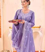 Women Ethnic Motifs Embroidered Regular Thread Work Kurta with Trousers & With Dupatta