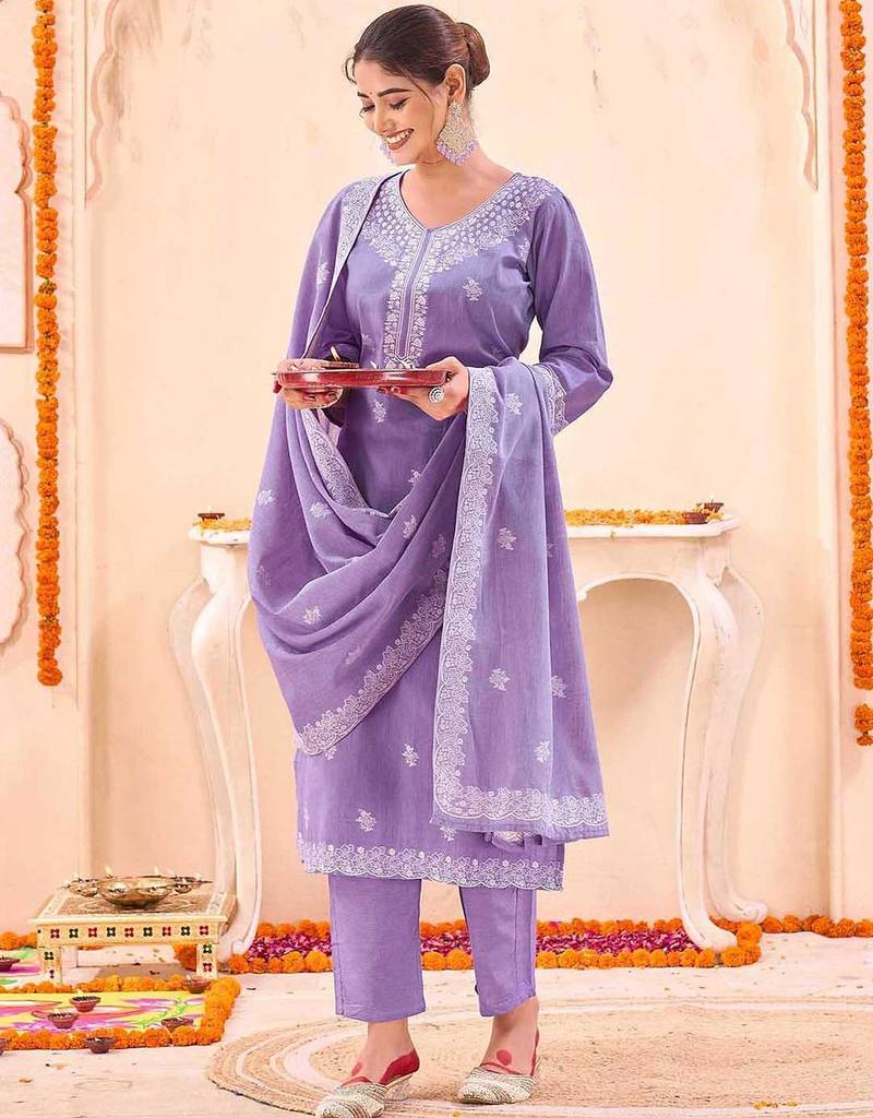 Women Ethnic Motifs Embroidered Regular Thread Work Kurta with Trousers & With Dupatta