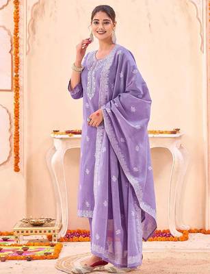 Women Ethnic Motifs Embroidered Regular Thread Work Kurta with Trousers & With Dupatta 4