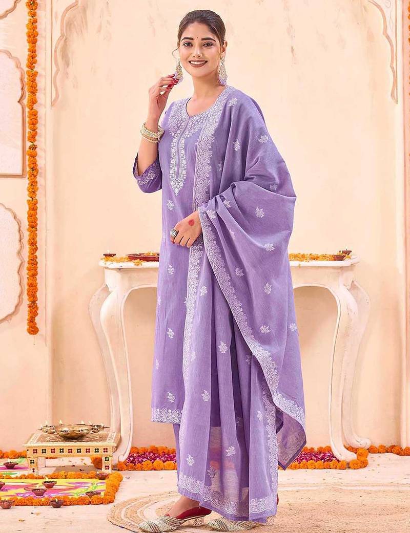 Women Ethnic Motifs Embroidered Regular Thread Work Kurta with Trousers & With Dupatta