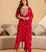 Women Ethnic Motifs Embroidered Thread Work Kurta with Trousers & Dupatta